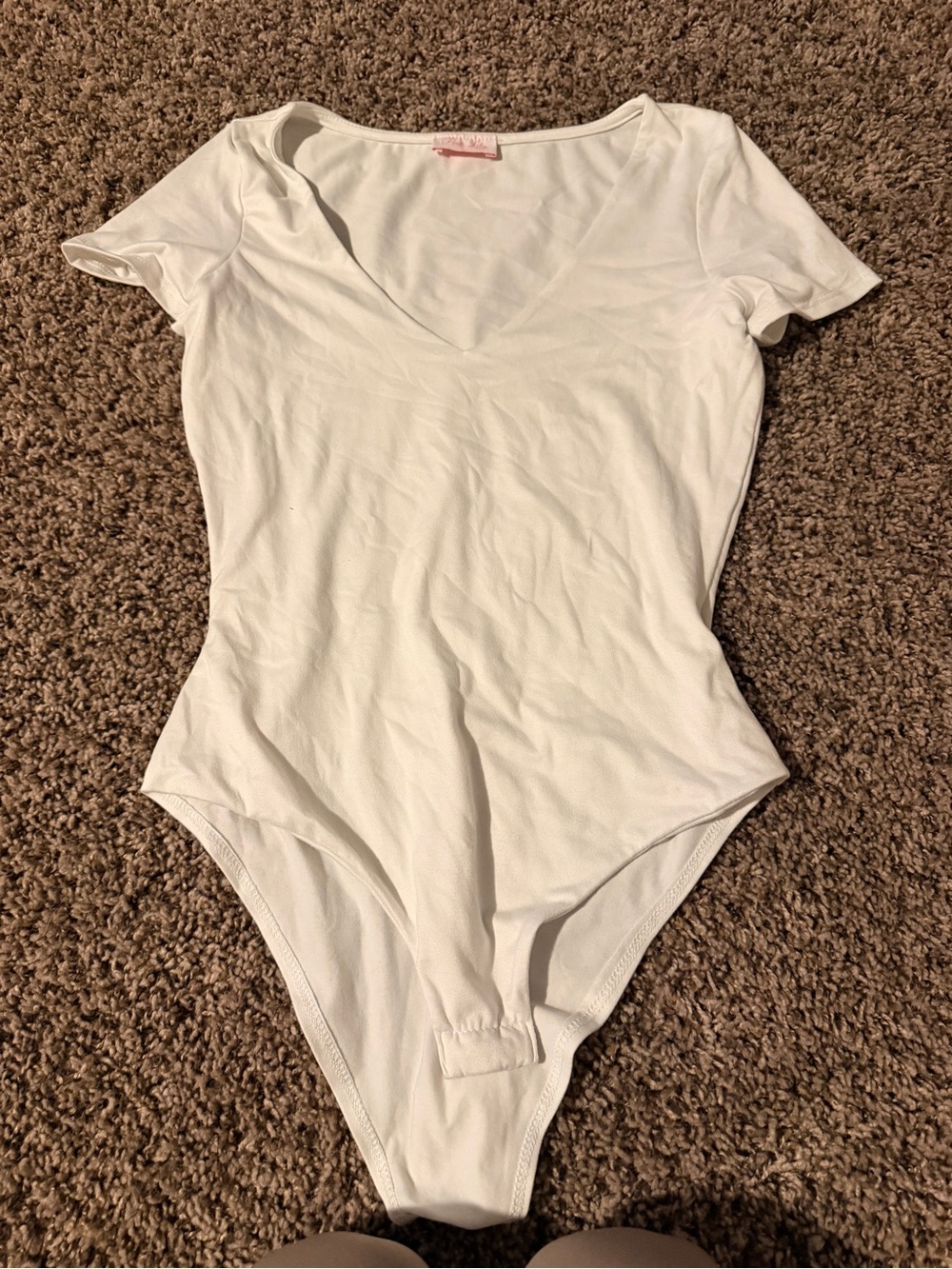 Pink Lily White V-Neck Short Sleeve Bodysuit